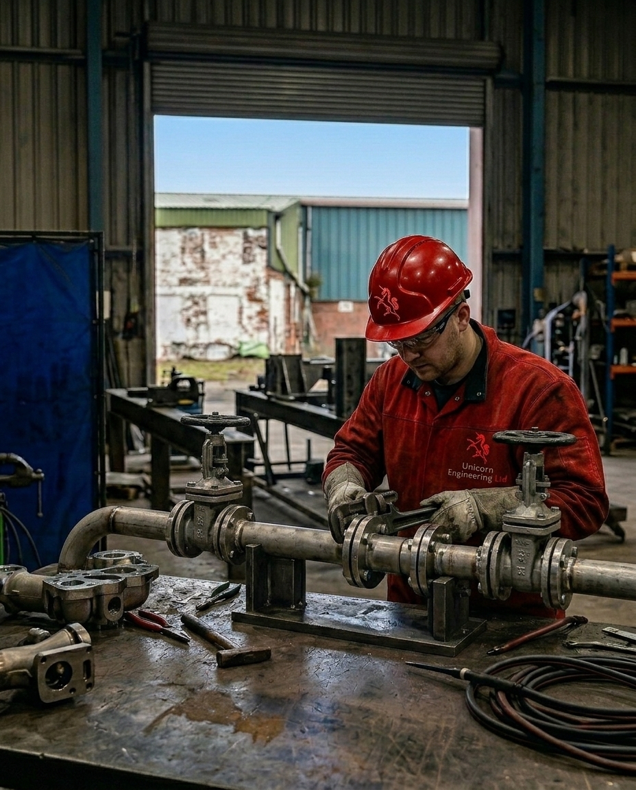 Fitting a fabricated pipe assembly